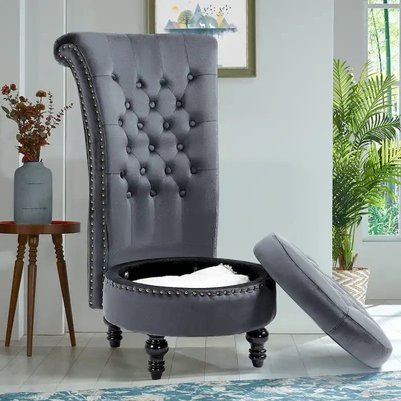 High Back Velvet Accent Chair with Storage