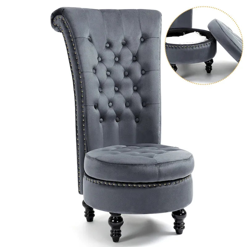 High Back Velvet Accent Chair with Storage