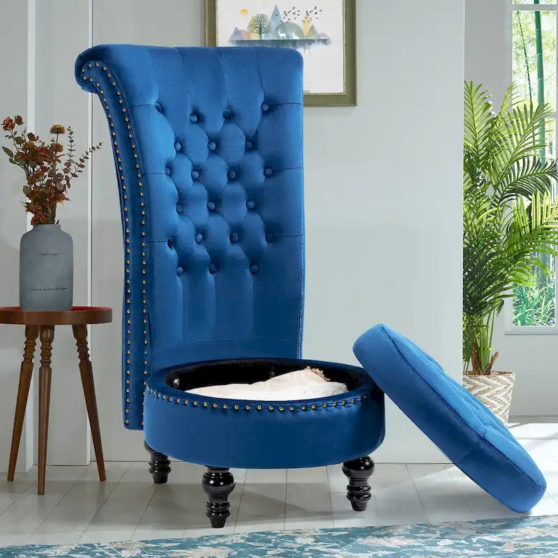 High Back Velvet Accent Chair with Storage