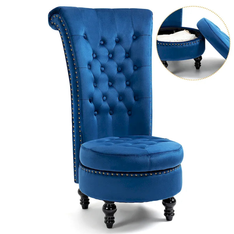 High Back Velvet Accent Chair with Storage