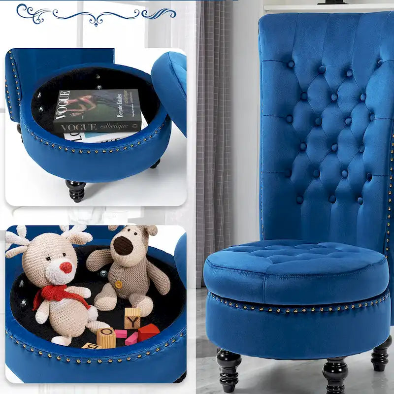 High Back Velvet Accent Chair with Storage
