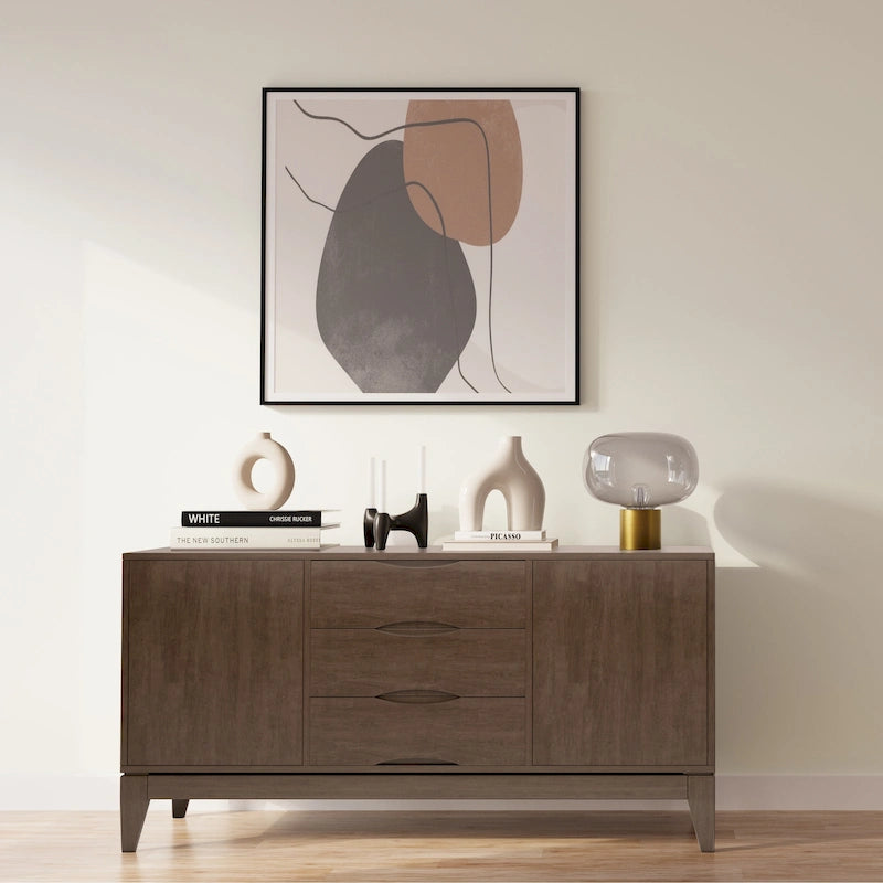 60-Inch Mid Century Sideboard Buffet in Walnut Brown - Solid Rubberwood