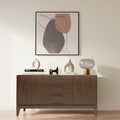 60-Inch Mid Century Sideboard Buffet in Walnut Brown - Solid Rubberwood