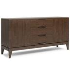 60-Inch Mid Century Sideboard Buffet in Walnut Brown - Solid Rubberwood