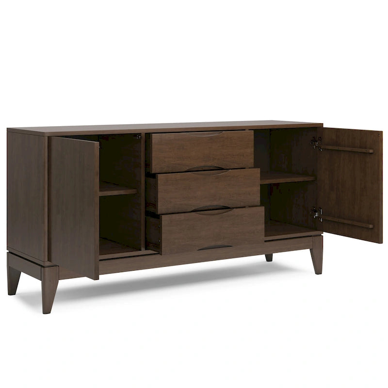 60-Inch Mid Century Sideboard Buffet in Walnut Brown - Solid Rubberwood