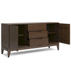 60-Inch Mid Century Sideboard Buffet in Walnut Brown - Solid Rubberwood