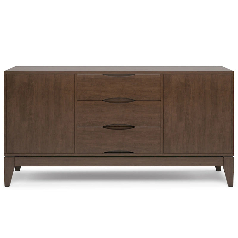 60-Inch Mid Century Sideboard Buffet in Walnut Brown - Solid Rubberwood