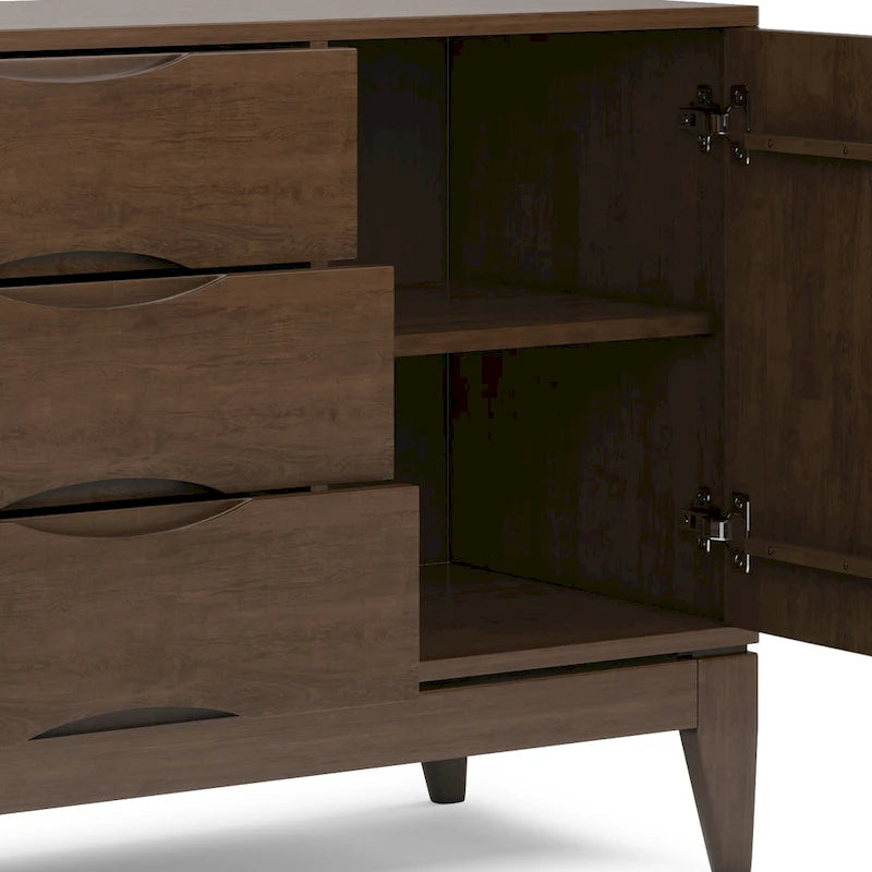 60-Inch Mid Century Sideboard Buffet in Walnut Brown - Solid Rubberwood