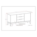 60-Inch Mid Century Sideboard Buffet in Walnut Brown - Solid Rubberwood