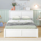 Full Size Storage Platform Bed with Pull-Out Shelves and Twin Trundle