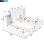 Full Size Storage Platform Bed with Pull-Out Shelves and Twin Trundle