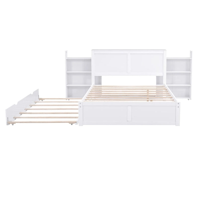 Full Size Storage Platform Bed with Pull-Out Shelves and Twin Trundle