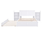 Full Size Storage Platform Bed with Pull-Out Shelves and Twin Trundle
