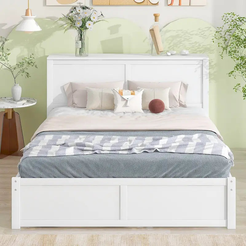 Full Size Storage Platform Bed with Pull-Out Shelves and Twin Trundle