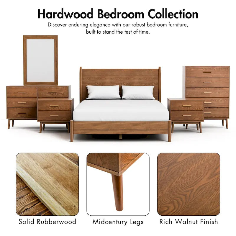 Midcentury Walnut 6-Drawer Dresser with Interlocking Drawers