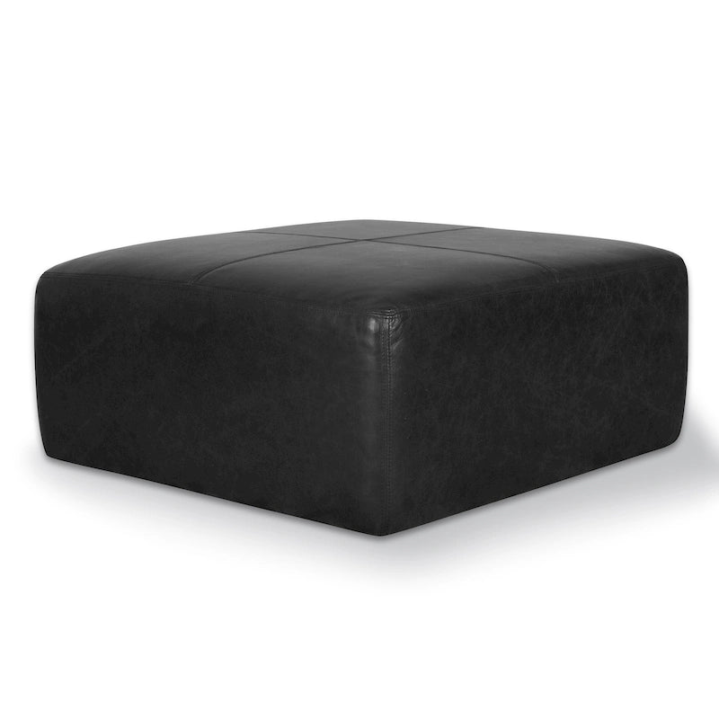 Full Grain Italian Leather Ottoman - Large Square Footrest with Feather Down Cushioning
