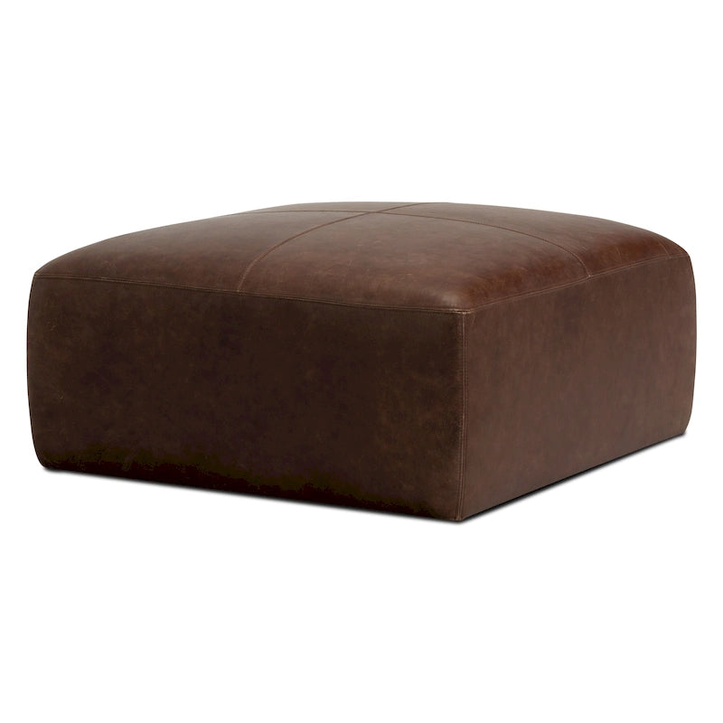 Full Grain Italian Leather Ottoman - Large Square Footrest with Feather Down Cushioning