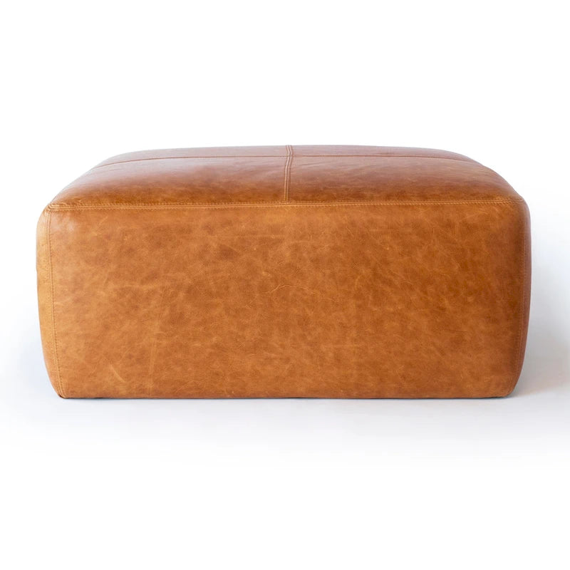 Full Grain Italian Leather Ottoman - Large Square Footrest with Feather Down Cushioning