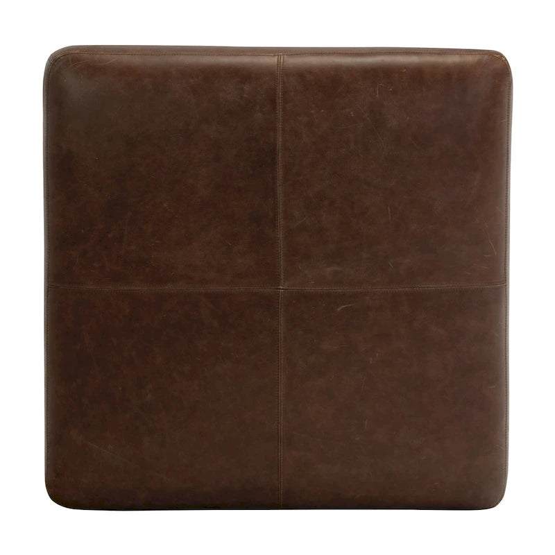 Full Grain Italian Leather Ottoman - Large Square Footrest with Feather Down Cushioning