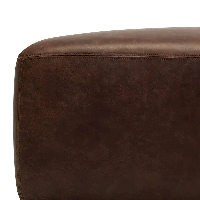 Full Grain Italian Leather Ottoman - Large Square Footrest with Feather Down Cushioning