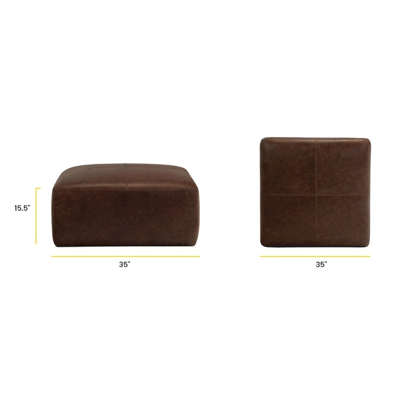 Full Grain Italian Leather Ottoman - Large Square Footrest with Feather Down Cushioning
