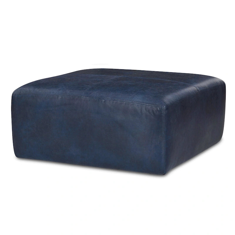 Full Grain Italian Leather Ottoman - Large Square Footrest with Feather Down Cushioning