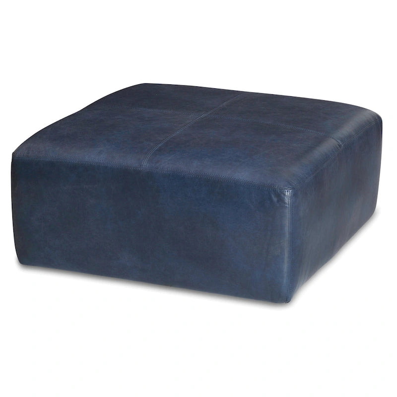 Full Grain Italian Leather Ottoman - Large Square Footrest with Feather Down Cushioning