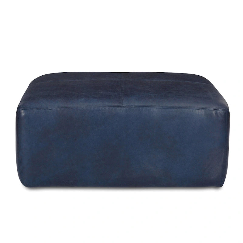Full Grain Italian Leather Ottoman - Large Square Footrest with Feather Down Cushioning