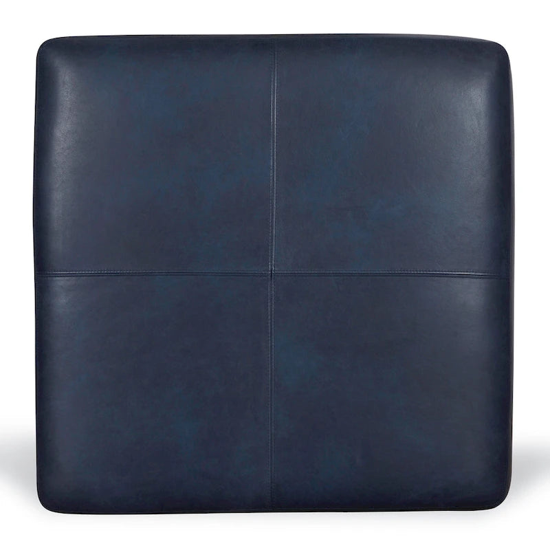 Full Grain Italian Leather Ottoman - Large Square Footrest with Feather Down Cushioning