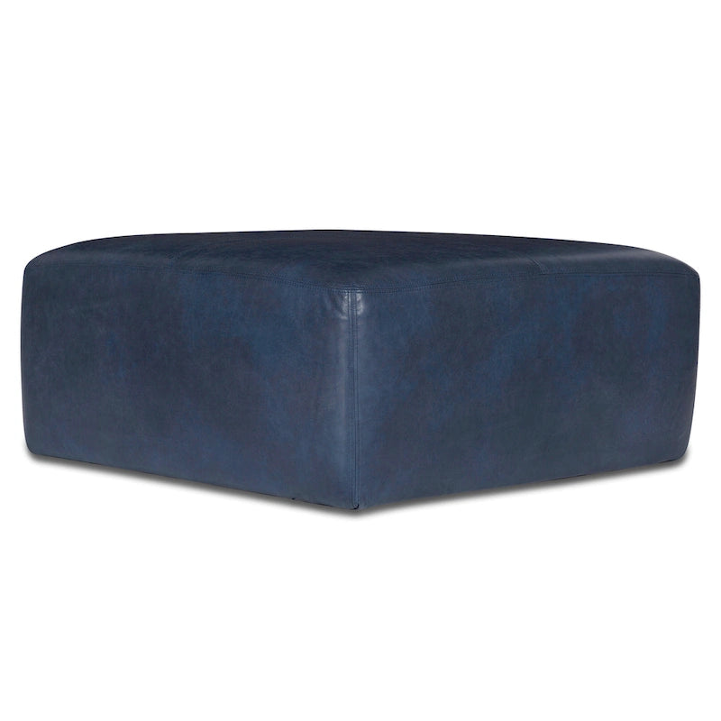 Full Grain Italian Leather Ottoman - Large Square Footrest with Feather Down Cushioning