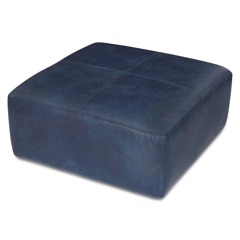 Full Grain Italian Leather Ottoman - Large Square Footrest with Feather Down Cushioning
