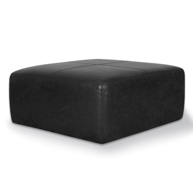 Full Grain Italian Leather Ottoman - Large Square Footrest with Feather Down Cushioning