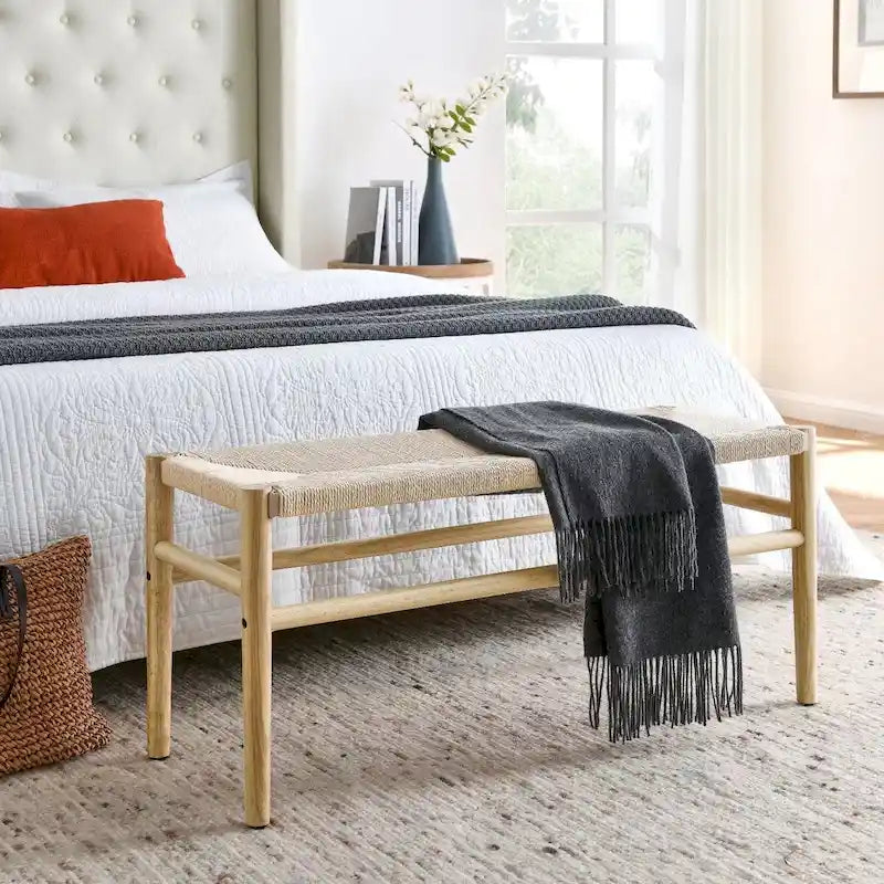 Rope Woven Wooden Indoor Bench