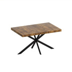 Uitschuifbare eettafel in retro boerderijstijl voor 4-6 personen met X-vormig metalen onderstel en opbergvak