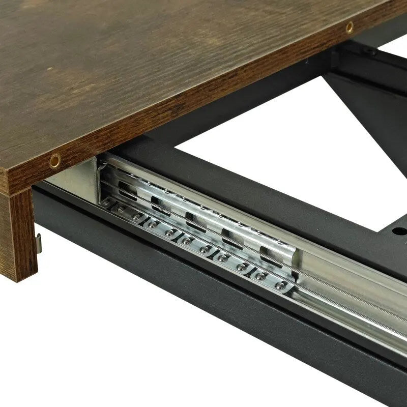 Uitschuifbare eettafel in retro boerderijstijl voor 4-6 personen met X-vormig metalen onderstel en opbergvak