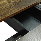 Uitschuifbare eettafel in retro boerderijstijl voor 4-6 personen met X-vormig metalen onderstel en opbergvak