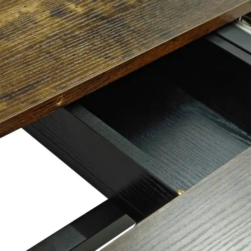 Uitschuifbare eettafel in retro boerderijstijl voor 4-6 personen met X-vormig metalen onderstel en opbergvak