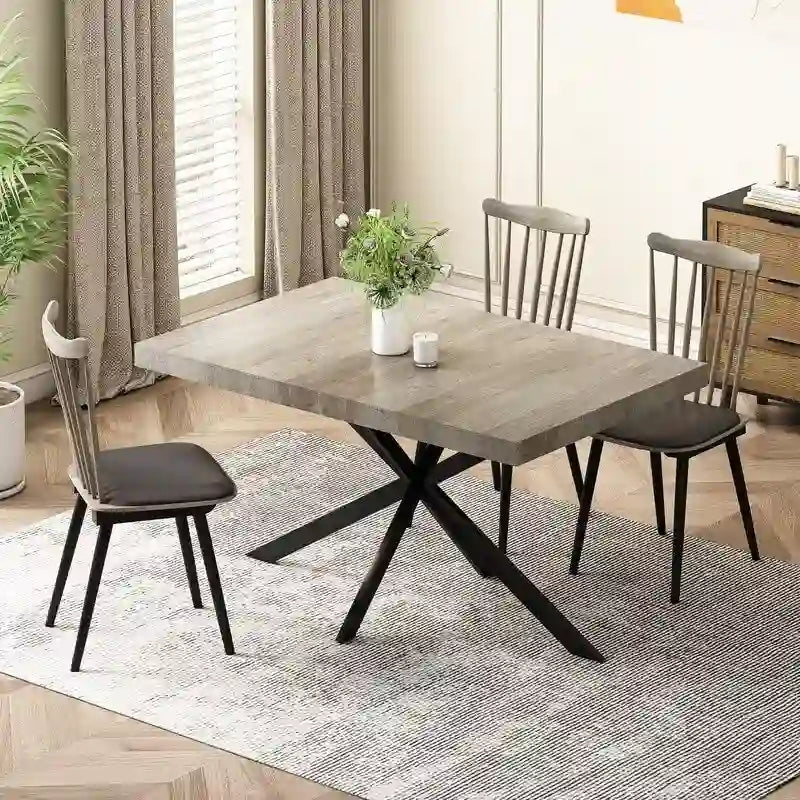 Uitschuifbare eettafel in retro boerderijstijl voor 4-6 personen met X-vormig metalen onderstel en opbergvak