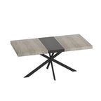 Uitschuifbare eettafel in retro boerderijstijl voor 4-6 personen met X-vormig metalen onderstel en opbergvak