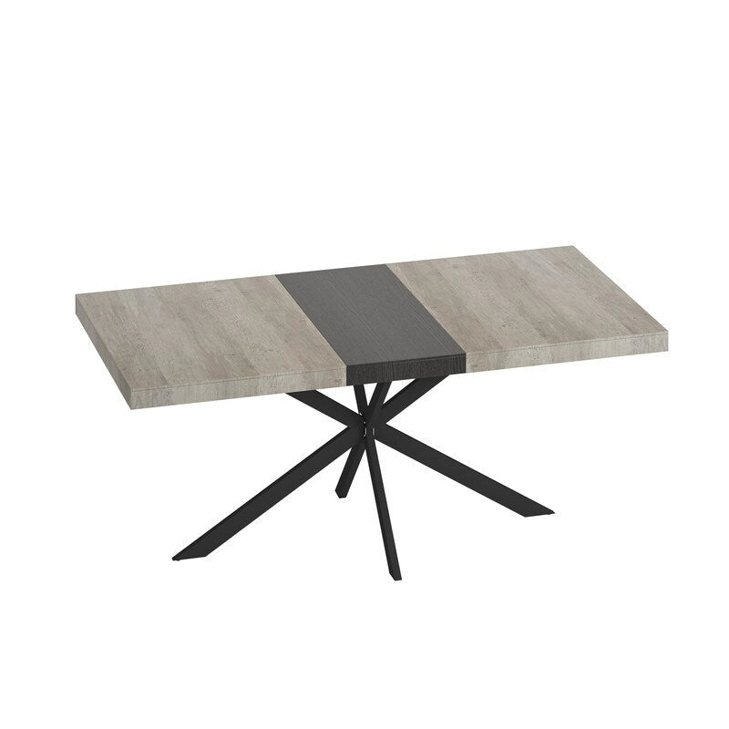 Uitschuifbare eettafel in retro boerderijstijl voor 4-6 personen met X-vormig metalen onderstel en opbergvak