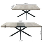 Uitschuifbare eettafel in retro boerderijstijl voor 4-6 personen met X-vormig metalen onderstel en opbergvak