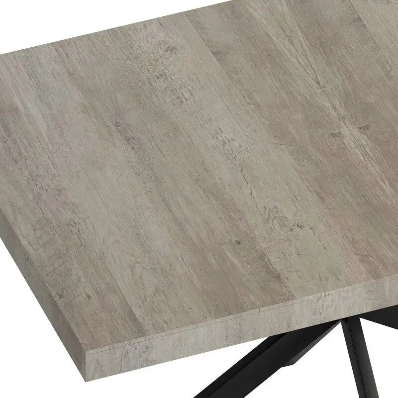 Uitschuifbare eettafel in retro boerderijstijl voor 4-6 personen met X-vormig metalen onderstel en opbergvak