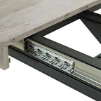 Uitschuifbare eettafel in retro boerderijstijl voor 4-6 personen met X-vormig metalen onderstel en opbergvak
