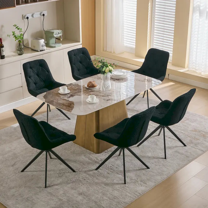 Boucle Upholstered Swivel Dining Chairs with High Back