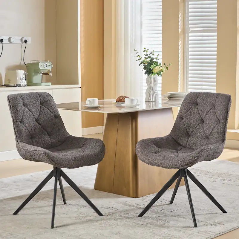 Boucle Upholstered Swivel Dining Chairs with High Back