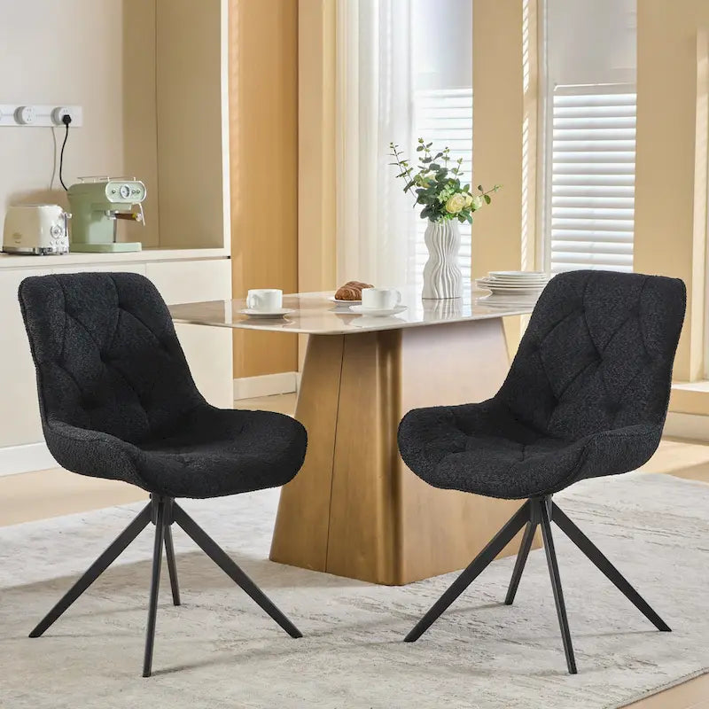 Boucle Upholstered Swivel Dining Chairs with High Back