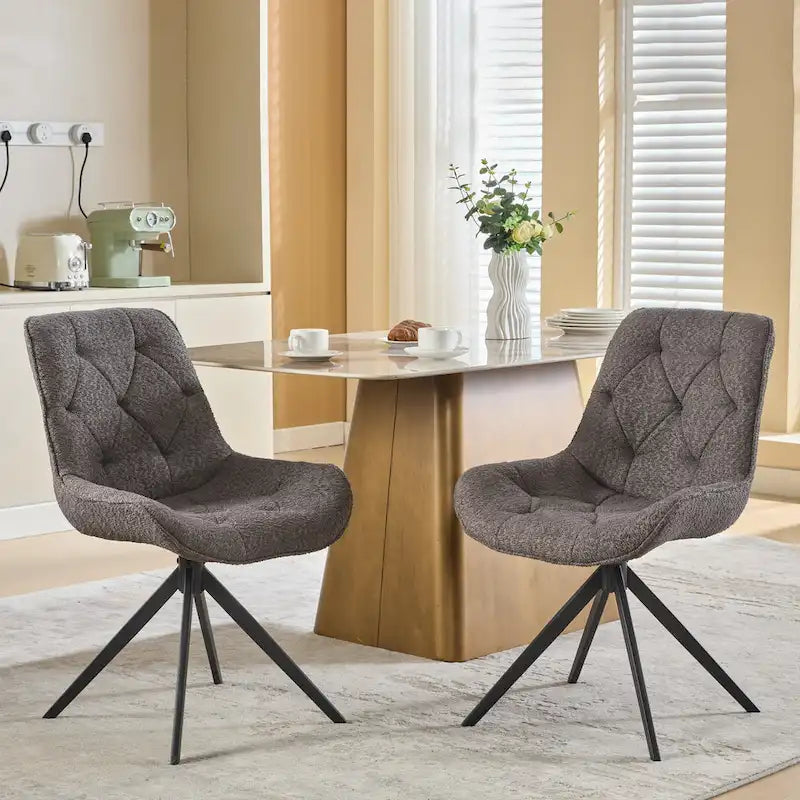 Boucle Upholstered Swivel Dining Chairs with High Back