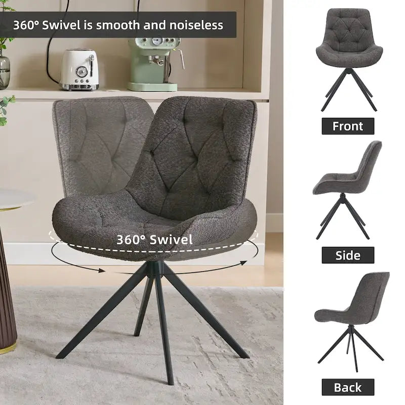 Boucle Upholstered Swivel Dining Chairs with High Back