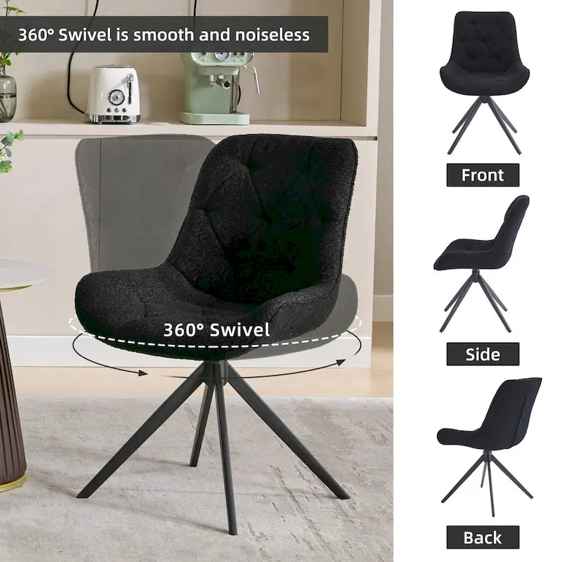 Boucle Upholstered Swivel Dining Chairs with High Back