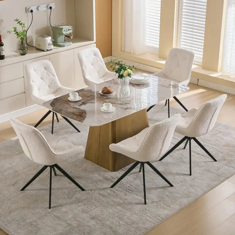 Boucle Upholstered Swivel Dining Chairs with High Back
